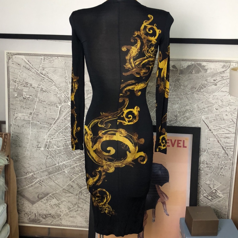 Versace jeans couture Barocco print Black and Gold Long Sleeve Dress Size 4 - Picture 5 of 16